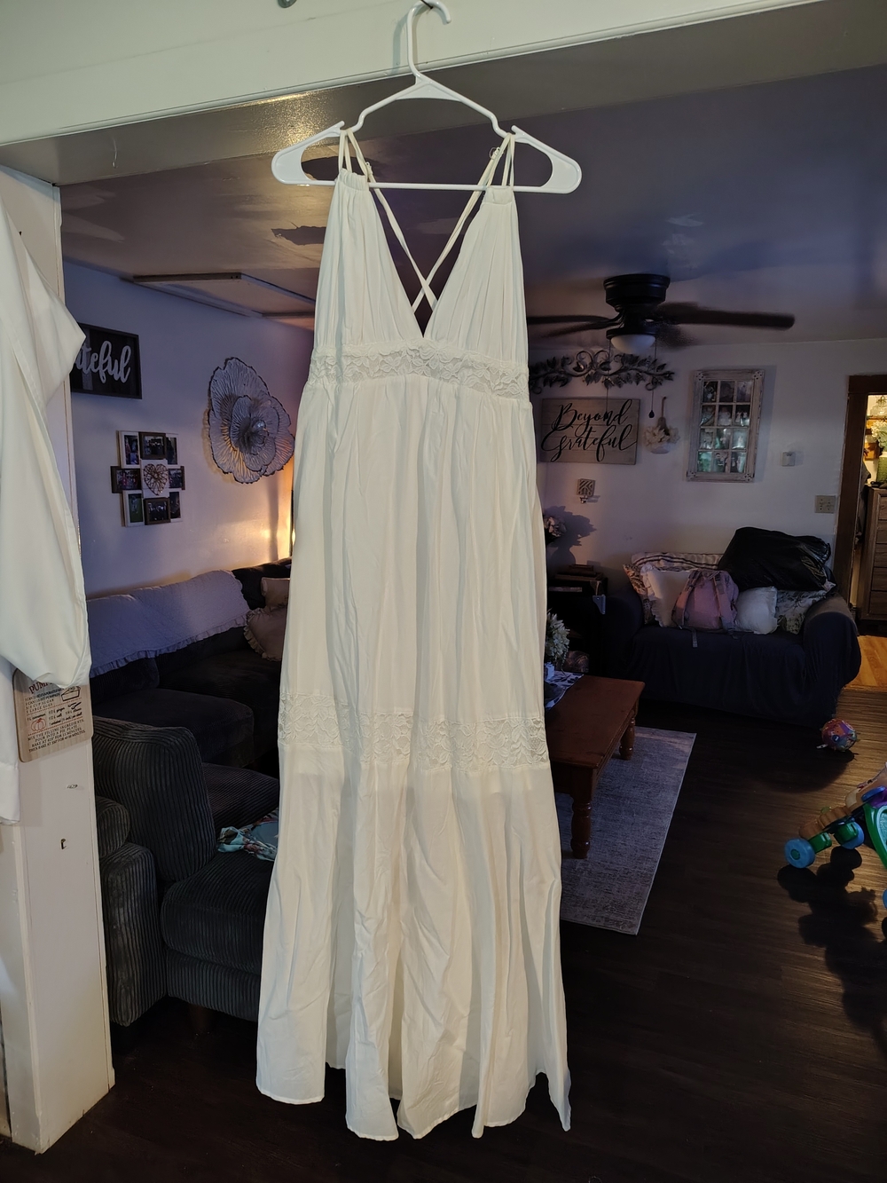 NWOT Boho White Sleeveless Maxi Dress with Lace Accents